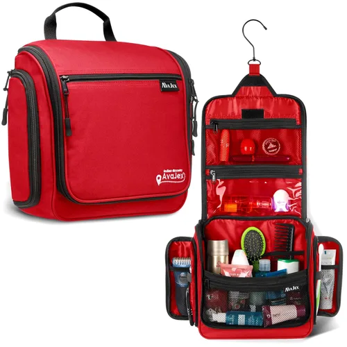 Bolsa de aseo de viaje para hombres y mujeres - Organizador grande colgante de artículos de tocador - Bolsa de higiene impermeable con gancho L Rojo