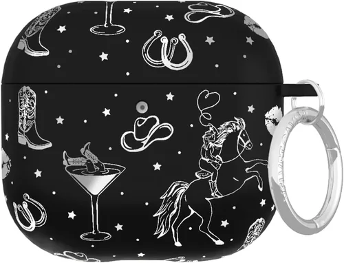VELVET CAVIAR Funda compatible con AirPods 4 con llavero – Lindas fundas protectoras duras para AirPod de 4ª generación para mujeres, disco vaquera