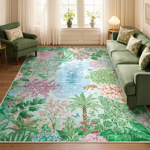 Miniatura 15 de Lahome Alfombra de Otoño Selva 5 x 7 pies para sala de estar y dormitorio, lavable a máquina, alfombra suave de atardecer para niños para sala