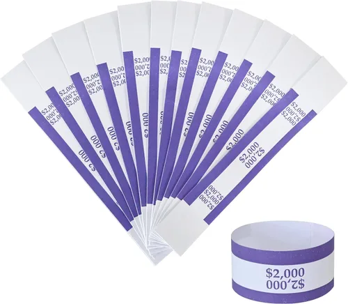 Correas de divisas - Envolturas de billetes, bandas de dinero para organizar billetes, colores estándar ABA, autoadhesivas, 7.5 x 1.15 pulgadas