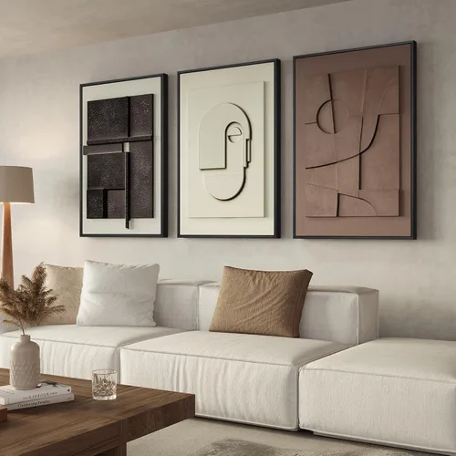 Miniatura 17 de Juego de arte abstracto redondo con textura 3D, 3 piezas, esculturas geométricas bohemias modernas y minimalistas para paredes, pinturas verdes