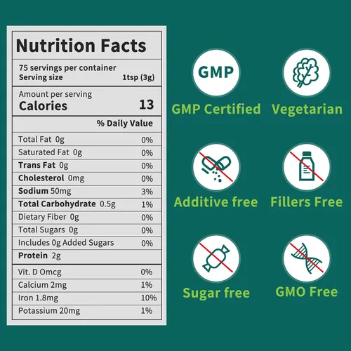 Miniatura 5 de Chlorella Powder Natural - Polvo de clorofila, apoya el sistema inmunológico y la función hepática, mantiene a la juventud, vegano, rico