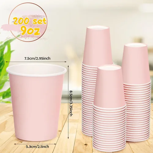 Miniatura 3 de Lallisa 200 vasos de papel desechables de 9 onzas para café, para té, bebidas, bebidas calientes, bebidas frías, revelación de género, Día