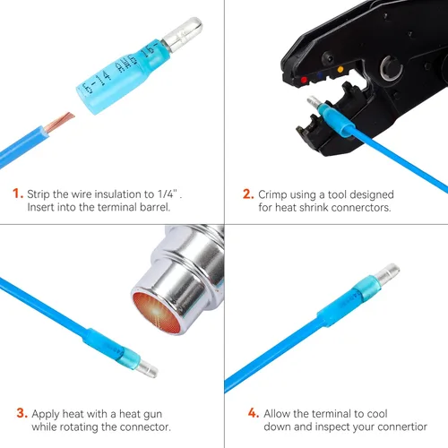 Miniatura 4 de HKS 100 conectores de bala hembra termorretráctiles – 22-16 AWG rojo – Terminales de engarce de cobre estañado – impermeables y aislados
