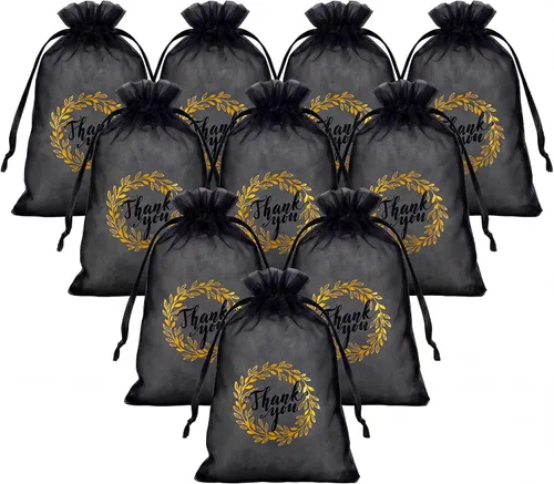 Shappy 100 bolsas de regalo de organza transparente de agradecimiento negras a granel de 4 x 6 pulgadas, bolsas con cordón para recuerdos de fiesta
