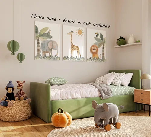 Miniatura 4 de Eviepops Prints Lindos animales de safari juego de 3 impresiones sin marco para bebé niña o niño, cuarto de bebé, habitación de niños, decoración
