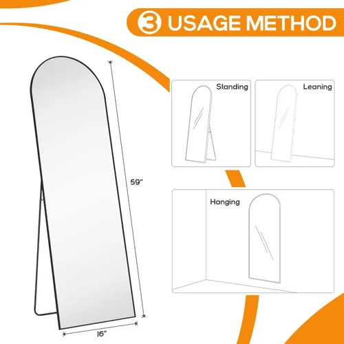 Miniatura 3 de Espejo arqueado de longitud completa, espejos de pared mejorados de 16 x 59 pulgadas con vidrio inastillable, para colocar de pie, colgar
