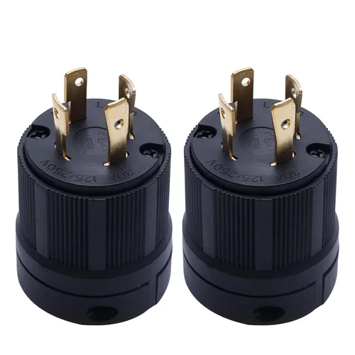 Enchufe macho de bloqueo NEMA L14-30P 2PCS para generadores, enchufe eléctrico con extremo de cable de extensión 30A, 125/250V, 3 polos de 4 hilos