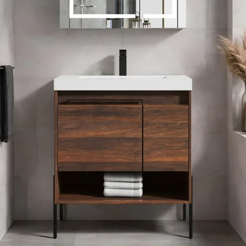 Miniatura 13 de Blossom Turin - Mueble de baño de roble Classik de 24 pulgadas con fregadero acrílico, gabinete independiente minimalista de madera, diseño moderno