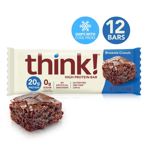 Miniatura 3 de think! Barras de proteína, sin gluten, barra energética sin azúcar con aislado de proteína de suero, brownie, barras nutricionales, sin edulcorantes