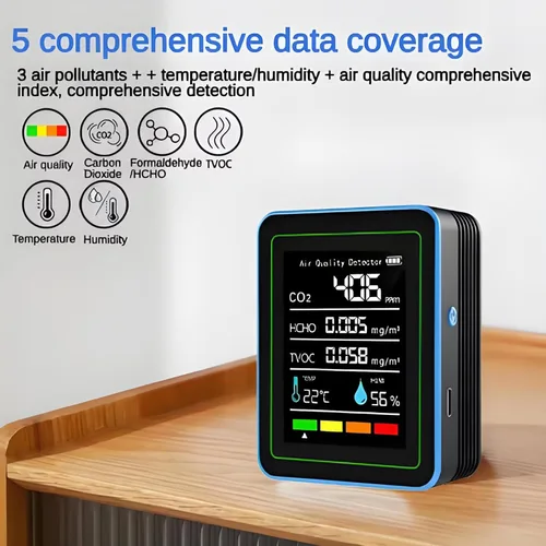 Miniatura 5 de Monitor de calidad del aire interior: Sensor de humedad de temperatura con CO2, TVOC, HCHO, detector portátil profesional, medidor de calidad
