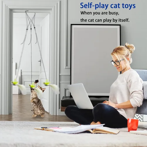 Miniatura 2 de Juguetes para Gatos de Interior Colgante de Puerta Retráctil Volador Da Bird Juguete para Gato para Gatitos Diversión Ejercicio Cuerda Interactiva