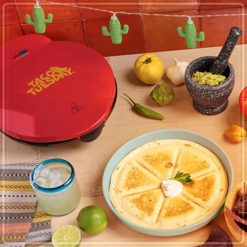 Miniatura 5 de Taco Tuesday Deluxe - Máquina eléctrica para quesadillas de 8 pulgadas con 6 secciones y cierre extra acolchado, color rojo