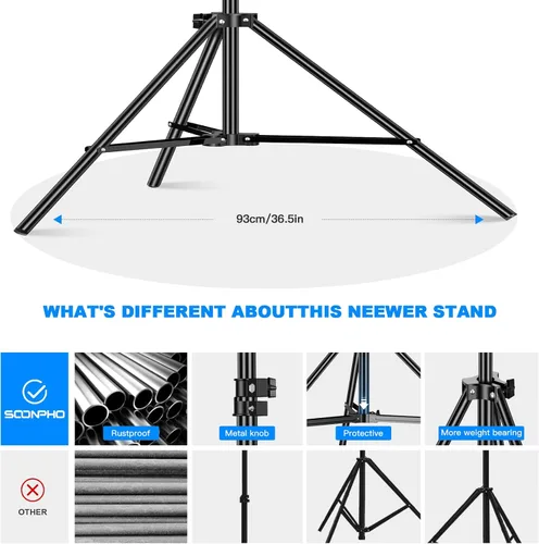 Miniatura 5 de Soporte de luz resistente de 9.8 pies / 9.8 ft ajustable de 22.0 lbs/22 libras, carga máxima, soporte de trípode acolchado de aire con rosca de 1/4