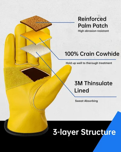 Miniatura 3 de DULFINE Winter Leather Work Gloves for Men and Women,3M Thinsulate Lining for Cold Weather Work, Thermal Insulated Gloves