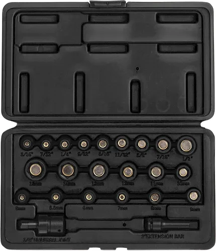 SUNEX TOOLS 1818 Juego de dados de impacto magnético fraccionario y métrico de 1/4 pulgadas, pulgadas, métrico, estándar, 6 puntos, Cr-Mo, 3/16