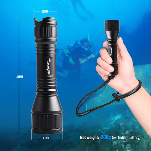 Miniatura 5 de ORCATORCH D550 - Linterna submarina de 1000 lúmenes con 3 modos, interruptor de cola, impermeable IP68, luz de buceo de respaldo manos libres