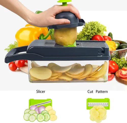 Miniatura 4 de Cortador de verduras, multifuncional 13 en 1 rebanador de alimentos para cocina. Cortador de verduras con 8 cuchillas y recipiente para ensalada