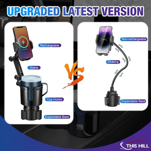 Miniatura 2 de This Hill Soporte para Tazas con Cargador de Teléfono, Carga Rápida de 15W con Sujeción Automática, Soporte de Teléfono para Cargador de Portavasos