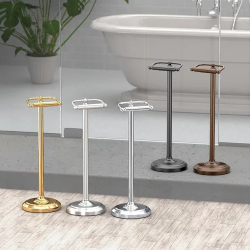 Miniatura 5 de Gatco 1436MX, soporte de papel higiénico independiente, 22 pulgadas de alto, negro mate/base ponderada de pie para papel higiénico