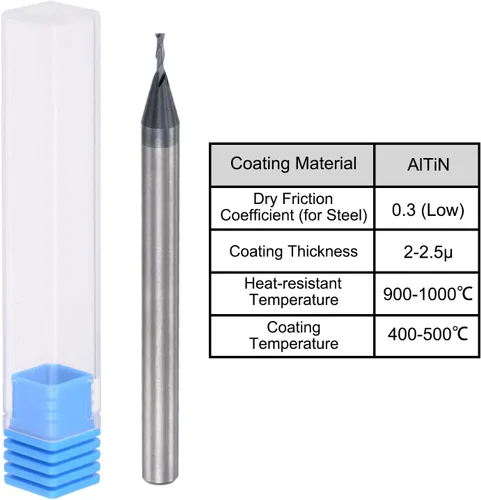 Miniatura 4 de uxcell Fresa de extremo de nariz cuadrada, punta de 0.039 in de diámetro de carburo sólido recubierto AlTiN Fresa CNC Fresa de 2 flautas en espiral