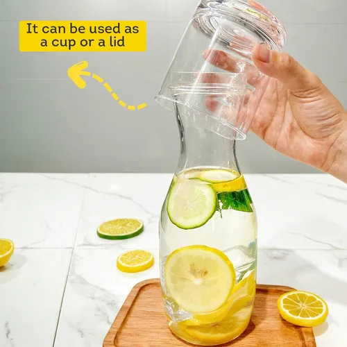 Miniatura 3 de Lily's Home Jarra de agua nocturna con vaso, boquilla fácil de verter para uso sin ensuciar en dormitorio, baño o cocina, taza de uso como tapa