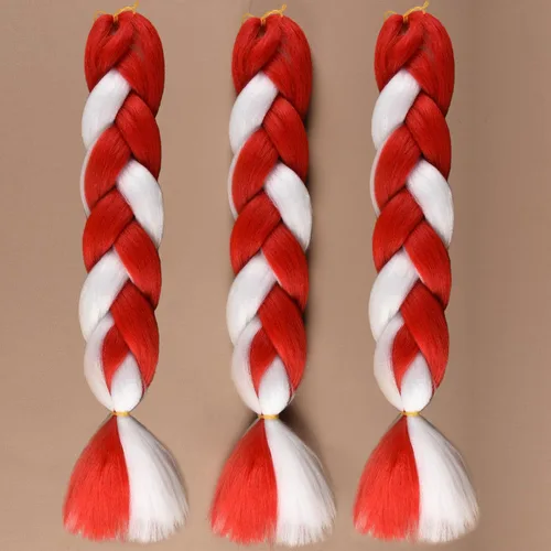 Miniatura 2 de Extensiones de cabello trenzado jumbo para niños y niñas, extensiones de cabello trenzado de bastón de caramelo, cabello trenzado rojo/blanco de 24