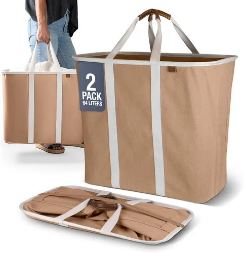 Miniatura 10 de CleverMade Cesta de Lavandería Plegable -LUXE Crema Herringbone 2Pack 64L - Contenedor de Almacenamiento Organizador Plegable Solución para LUXE