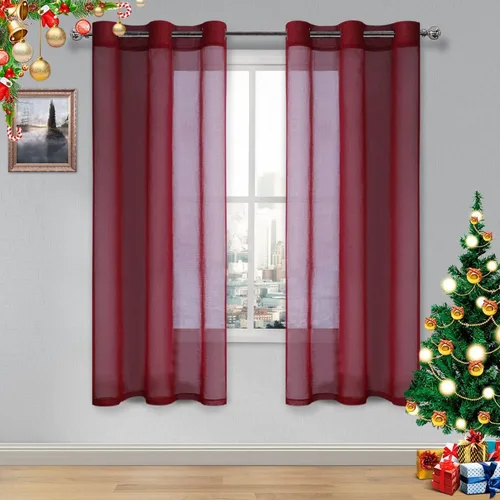 Miniatura 80 de DWCN Cortinas traslúcidas color verde frijol para sala de estar y dormitorio - Cortinas voile con aspecto de lino sintético con ojales en la parte
