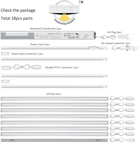 Miniatura 4 de Kit de luces de estantería de góndola de 48 pulgadas con 8 barras de luz LED de color blanco puro de 6000 K, fuente de alimentación y accesorios