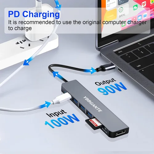 Miniatura 4 de Adaptador multipuerto USBC USB c a USB hub 7 en 1 adaptador de dongle USB c adaptador multipuerto con lector de tarjetas SD 100W PD 4K30hz hdmi hub