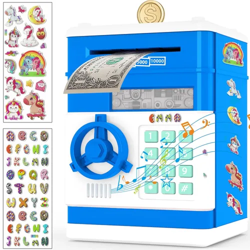 JUNEU Hucha para niños, juguetes para niños de 3, 4, 5, 6, 7, 8 años, alcancía electrónica para ahorrar dinero para niños, mini alcancía estilo