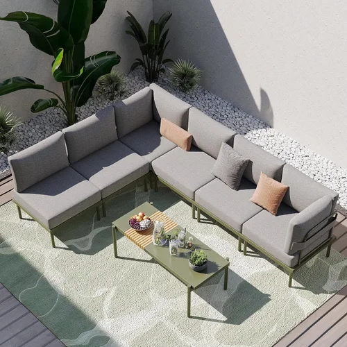 Miniatura 14 de Sundale Outdoor Juego de 2 muebles de metal para patio, sofá seccional para exteriores con cojín de olefina de 6 pulgadas, modernos