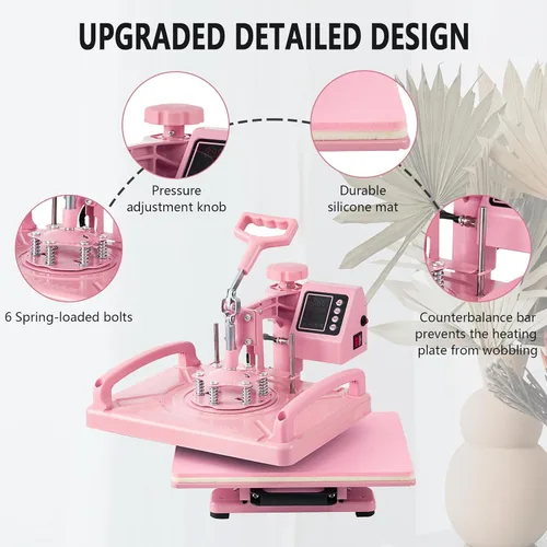 Miniatura 6 de Leomru - Máquina de prensa de calor 5 en 1 de 15 x 15 pulgadas, máquina de prensa de calor para camisetas, sombrero, gorra, taza, plato, giro