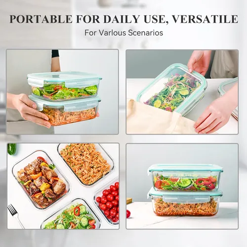 Miniatura 6 de GEHE Paquete de 4 recipientes grandes de vidrio de almacenamiento de alimentos de 52 onzas con tapas, recipientes de vidrio para preparación