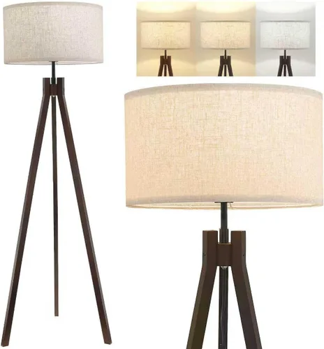 Miniatura 14 de ELYONA Lámpara de pie de trípode de madera estilo granja, lámpara de pie moderna de lectura con bombilla LED de 3 temperaturas de color y pantalla