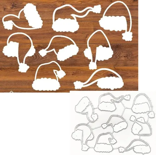 Juego de 8 piezas de sombreros de Navidad troquelados de metal, lindas plantillas de sombreros de Navidad, tarjetas de manualidades, troqueles de