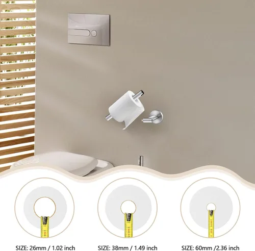Miniatura 4 de Newfun Soporte de papel higiénico de níquel cepillado, SUS 304 de acero inoxidable ajustable, doble poste pivotante, soporte de pared para baño