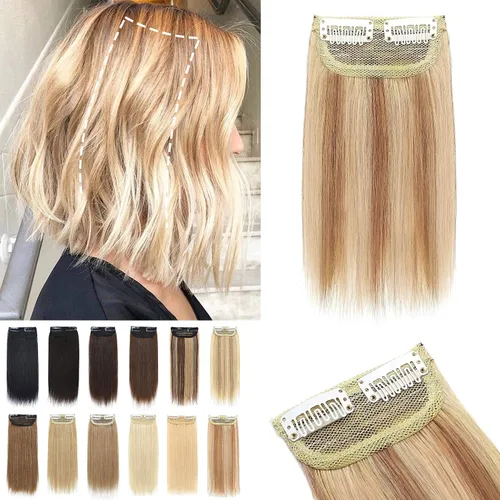 Miniatura 5 de S-noilite Extensiones de cabello humano corto con clip, 2 clips, balayage, extensiones de cabello con clip, para mujer, volumen de 0.43 oz, 8