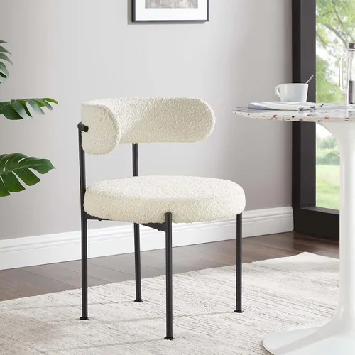 Miniatura 2 de Modway EEI-6516-IVO-BLK Albie Boucle - Juego de 2 sillas de comedor de tela, color negro marfil