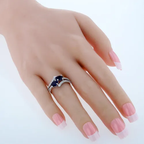 Miniatura 2 de PEORA Anillo de plata de ley 925 con dos piedras para mujer, forma ovalada, varias piedras preciosas, tamaños 5 a 9