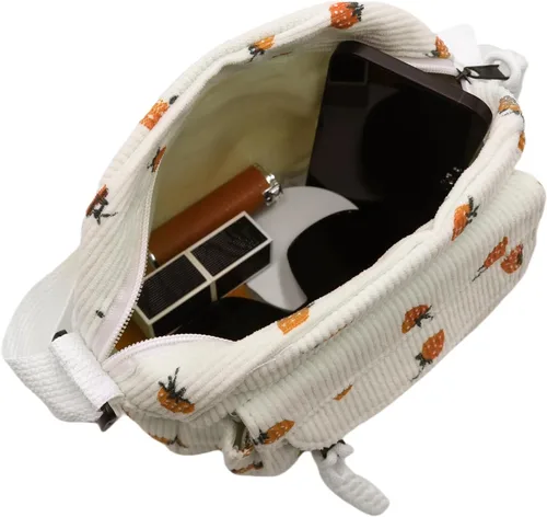 Miniatura 6 de Bolso cruzado de pana de fresa para mujeres y niñas, bonito bolso de mano con diseño de fresa, bolso de mensajero pequeño, bolso de hombro
