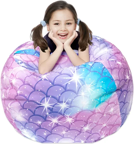 Miniatura 15 de LOLOMLO Funda para puf de almacenamiento de animales de peluche, para niños, mantas, toallas, puf (solo funda), sofá de lona con cremallera YKK