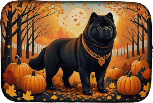 Caroline's Treasures DAC1036DDM - Tapete de secado de platos negro Chow Chow Fall absorbente para secado de platos para encimera de cocina, tapete
