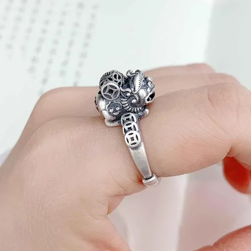 Miniatura 6 de Anillo ajustable antiguo antiguo de plata de ley 925 de jade natural para mujer, Plata, Jade