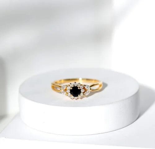 Miniatura 5 de Anillo de compromiso con halo de flor de diamante y ónix negro certificado para mujer Calidad AAA