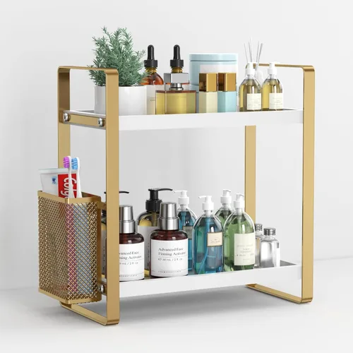 Miniatura 12 de LEMIKKLE Organizador de Baño para Encimera, Organizador de Mostrador para Decoración de Baño, Estante de Fregadero de Madera para Almacenamiento