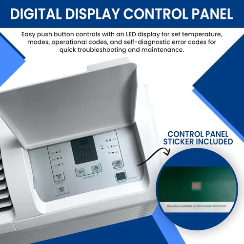 Miniatura 6 de Klimaire Bomba de calor PTAC R-32 de aire acondicionado de 12,000 BTU con control remoto y calentador eléctrico de 3,5 kW -230V