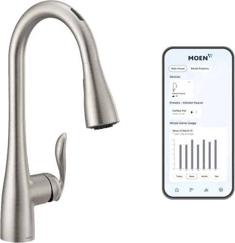 Miniatura 13 de Moen Arbor Chrome Motionsense Wave Touchless Grifo de cocina desplegable de una manija con limpieza eléctrica, 7594EWC Cromo