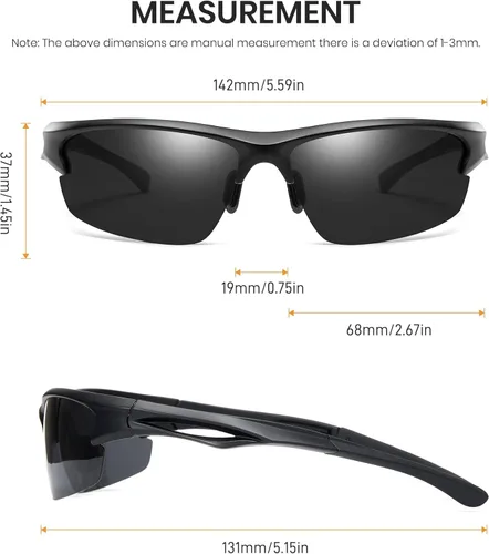 Miniatura 9 de Cyxus Gafas de sol deportivas polarizadas para hombres y mujeres, para correr, ciclismo, pesca, golf, conducción, gafas de sol Tr90, 5-marco negro